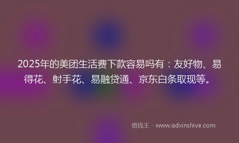 2025年的美团生活费下款容易吗有：友好物、易得花、射手花、易融贷通、京东白条取现等。