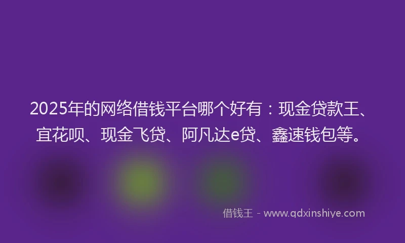 2025年的网络借钱平台哪个好有：现金贷款王、宜花呗、现金飞贷、阿凡达e贷、鑫速钱包等。