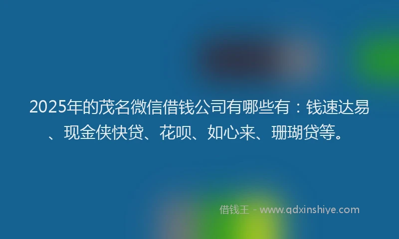 2025年的茂名微信借钱公司有哪些有：钱速达易、现金侠快贷、花呗、如心来、珊瑚贷等。