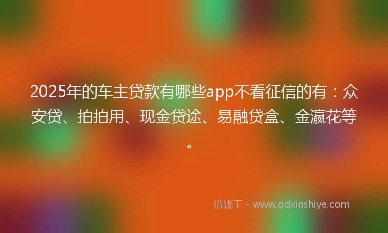 2025年的车主贷款有哪些app不看征信的有：众安贷、拍拍用、现金贷途、易融贷盒、金瀛花等。