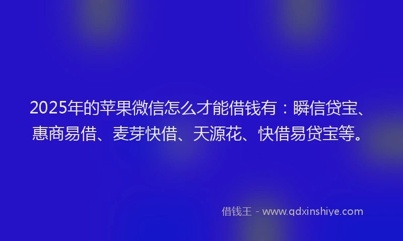 2025年的苹果微信怎么才能借钱有：瞬信贷宝、惠商易借、麦芽快借、天源花、快借易贷宝等。