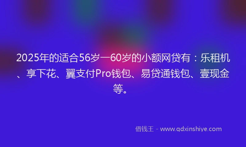 2025年的适合56岁一60岁的小额网贷有：乐租机、享下花、翼支付Pro钱包、易贷通钱包、壹现金等。