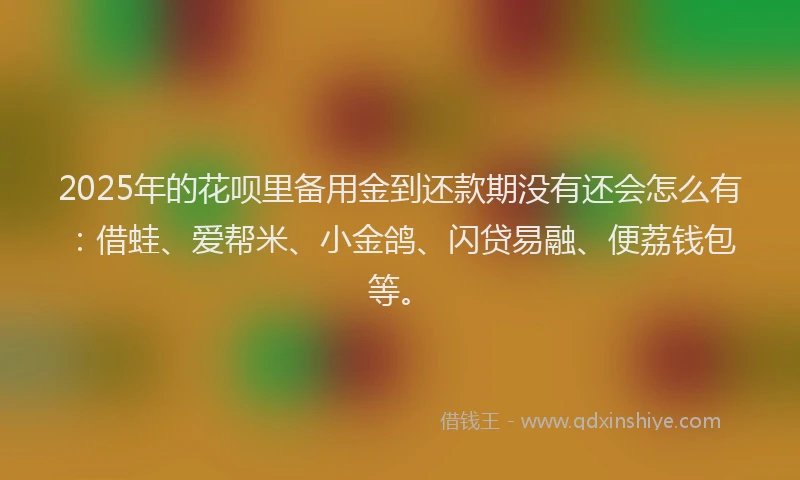 2025年的花呗里备用金到还款期没有还会怎么有：借蛙、爱帮米、小金鸽、闪贷易融、便荔钱包等。
