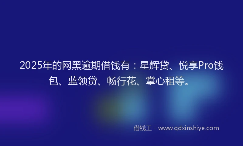 2025年的网黑逾期借钱有：星辉贷、悦享Pro钱包、蓝领贷、畅行花、掌心租等。