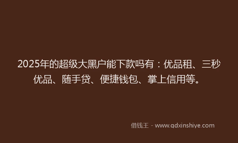 2025年的超级大黑户能下款吗有：优品租、三秒优品、随手贷、便捷钱包、掌上信用等。