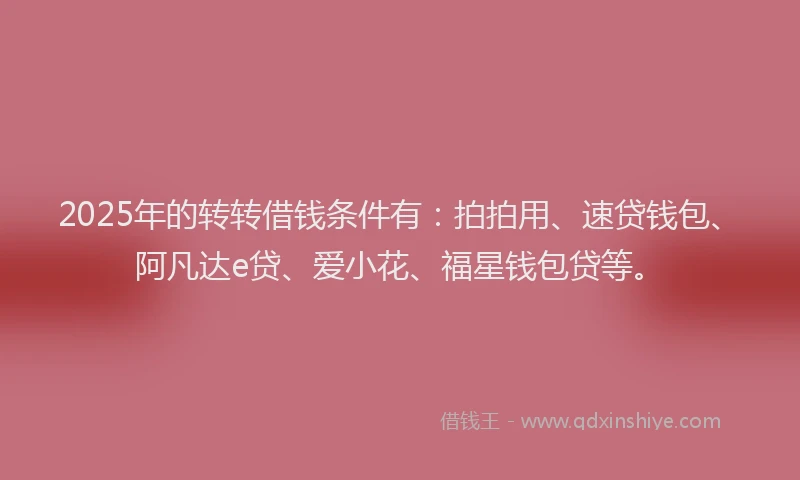 2025年的转转借钱条件有：拍拍用、速贷钱包、阿凡达e贷、爱小花、福星钱包贷等。