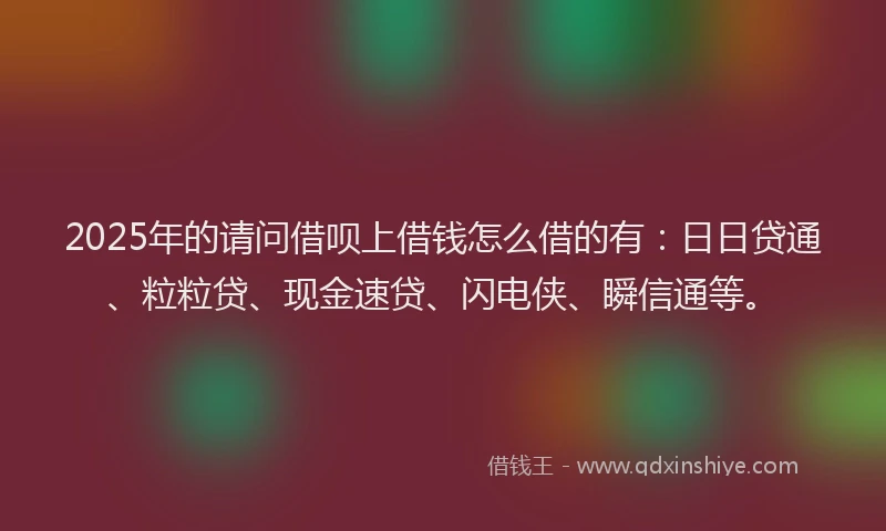 2025年的请问借呗上借钱怎么借的有：日日贷通、粒粒贷、现金速贷、闪电侠、瞬信通等。