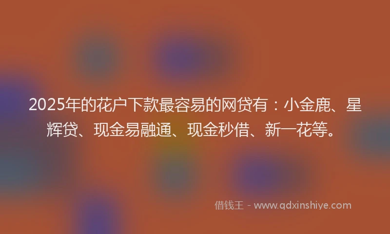 2025年的花户下款最容易的网贷有：小金鹿、星辉贷、现金易融通、现金秒借、新一花等。
