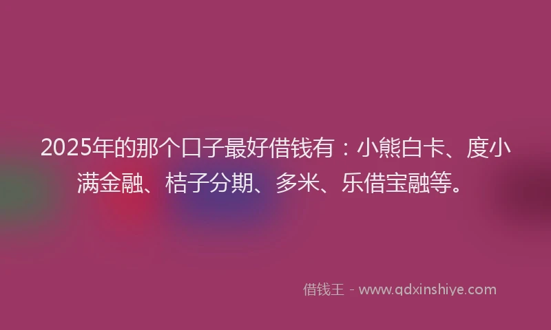 2025年的那个口子最好借钱有:小熊白卡、度小满金融、桔子分期、多米、乐借宝融等。