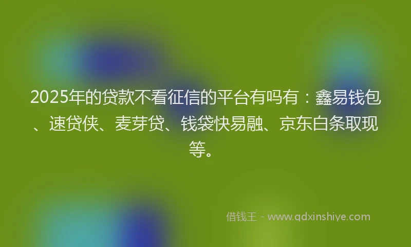 2025年的贷款不看征信的平台有吗有：鑫易钱包、速贷侠、麦芽贷、钱袋快易融、京东白条取现等。