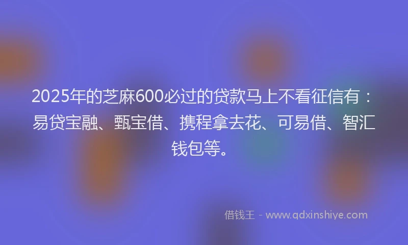 2025年的芝麻600必过的贷款马上不看征信有：易贷宝融、甄宝借、携程拿去花、可易借、智汇钱包等。