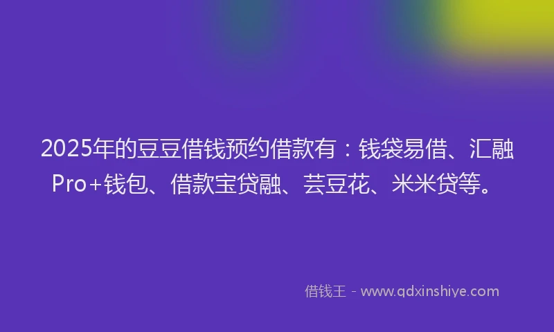 2025年的豆豆借钱预约借款有：钱袋易借、汇融Pro+钱包、借款宝贷融、芸豆花、米米贷等。