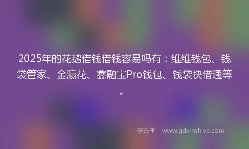 2025年的花鹅借钱借钱容易吗有：维维钱包、钱袋管家、金瀛花、鑫融宝Pro钱包、钱袋快借通等。