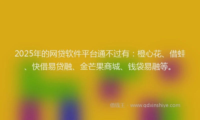 2025年的网贷软件平台通不过有：橙心花、借蛙、快借易贷融、金芒果商城、钱袋易融等。