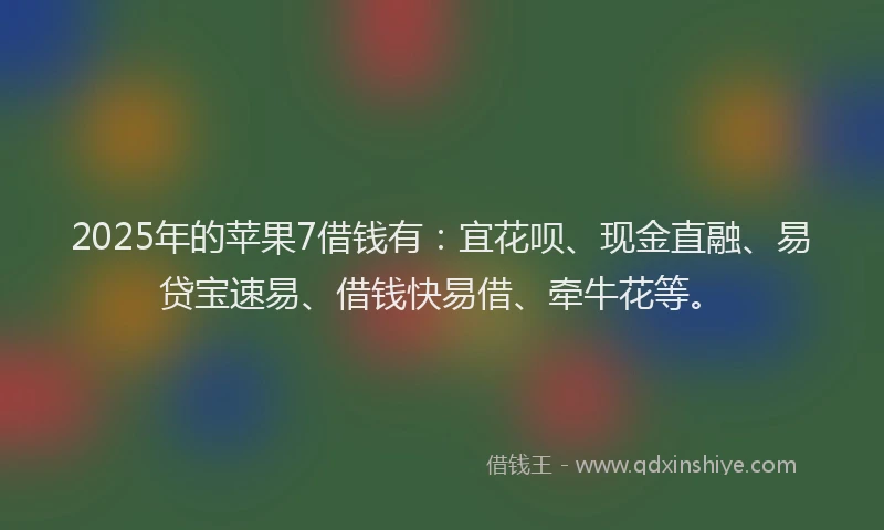 2025年的苹果7借钱有：宜花呗、现金直融、易贷宝速易、借钱快易借、牵牛花等。