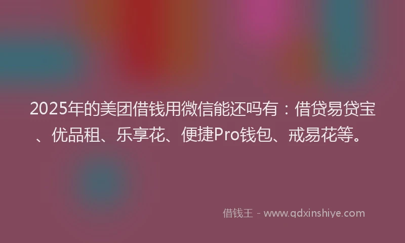 2025年的美团借钱用微信能还吗有：借贷易贷宝、优品租、乐享花、便捷Pro钱包、戒易花等。