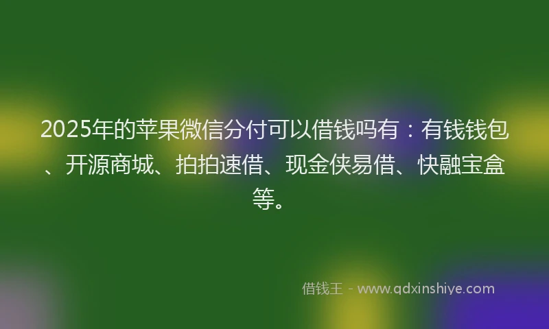 2025年的苹果微信分付可以借钱吗有：有钱钱包、开源商城、拍拍速借、现金侠易借、快融宝盒等。