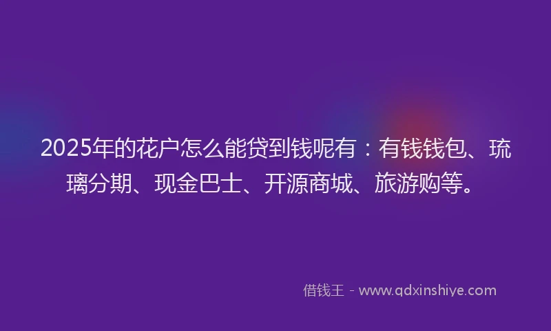 2025年的花户怎么能贷到钱呢有：有钱钱包、琉璃分期、现金巴士、开源商城、旅游购等。
