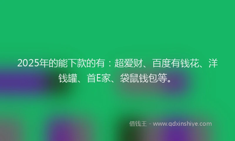 2025年的能下款的有：超爱财、百度有钱花、洋钱罐、首E家、袋鼠钱包等。