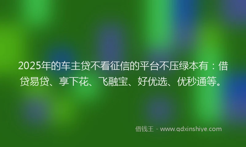 2025年的车主贷不看征信的平台不压绿本有:借贷易贷、享下花、飞融宝、好优选、优秒通等。