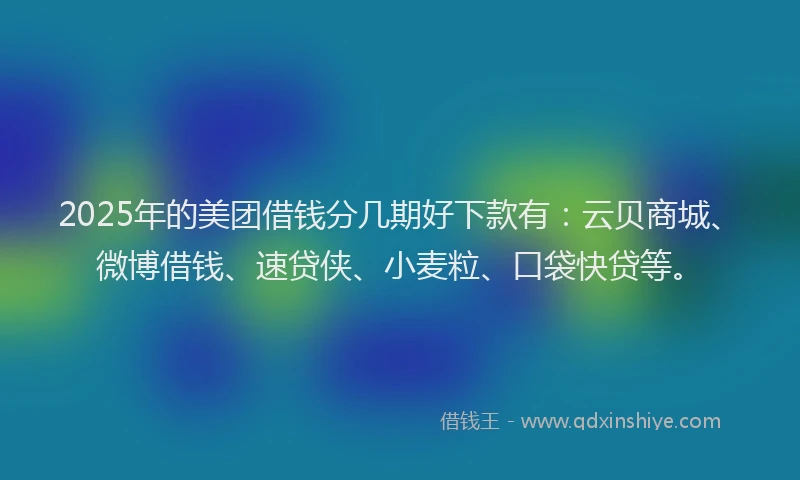 2025年的美团借钱分几期好下款有：云贝商城、微博借钱、速贷侠、小麦粒、口袋快贷等。