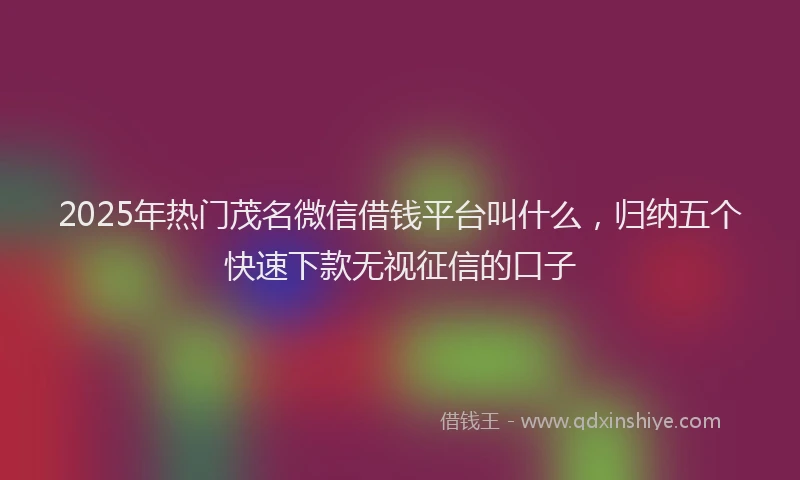 2025年热门茂名微信借钱平台叫什么，归纳五个快速下款无视征信的口子