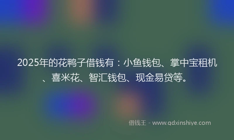 2025年的花鸭子借钱有：小鱼钱包、掌中宝租机、喜米花、智汇钱包、现金易贷等。
