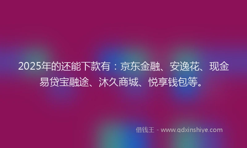 2025年的还能下款有：京东金融、安逸花、现金易贷宝融途、沐久商城、悦享钱包等。