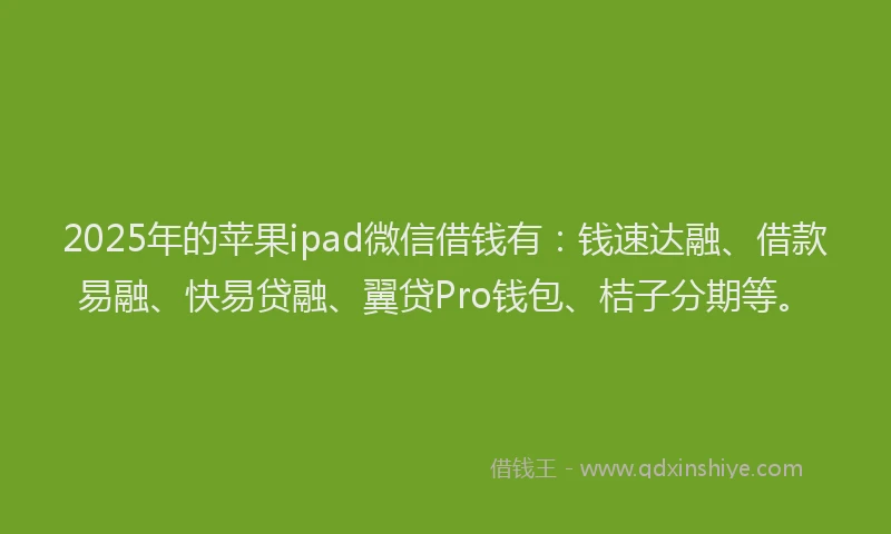 2025年的苹果ipad微信借钱有：钱速达融、借款易融、快易贷融、翼贷Pro钱包、桔子分期等。