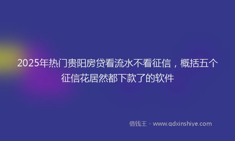 2025年热门贵阳房贷看流水不看征信，概括五个征信花居然都下款了的软件