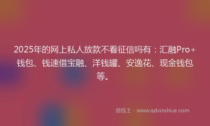 2025年的网上私人放款不看征信吗有：汇融Pro+钱包、钱速借宝融、洋钱罐、安逸花、现金钱包等。
