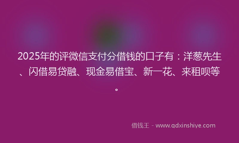 2025年的评微信支付分借钱的口子有：洋葱先生、闪借易贷融、现金易借宝、新一花、来租呗等。