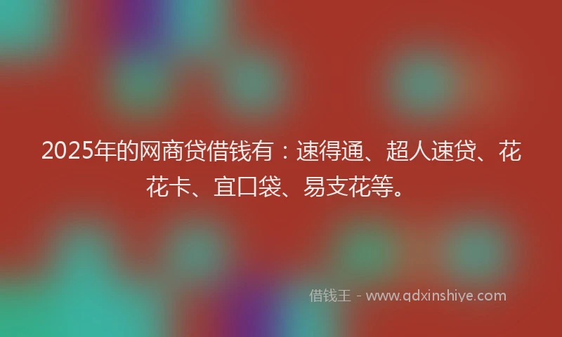 2025年的网商贷借钱有：速得通、超人速贷、花花卡、宜口袋、易支花等。