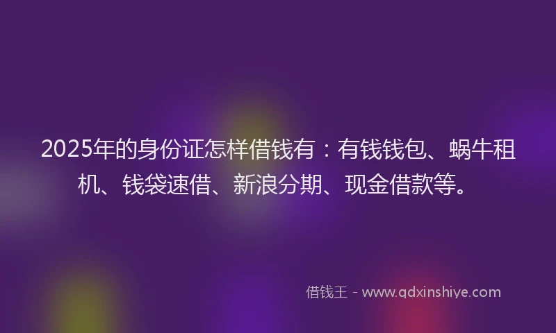 2025年的身份证怎样借钱有：有钱钱包、蜗牛租机、钱袋速借、新浪分期、现金借款等。