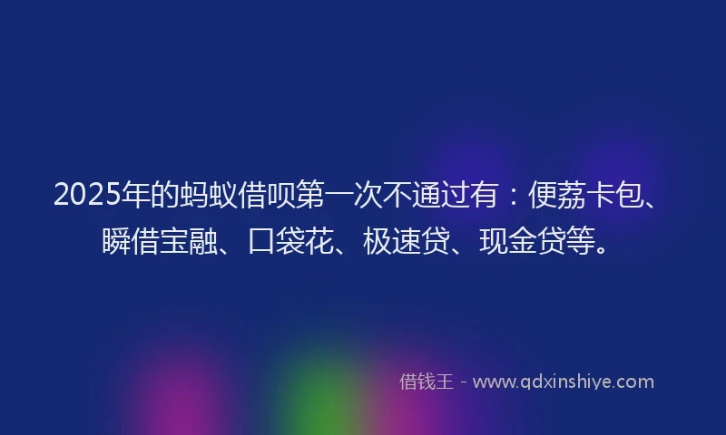 2025年的蚂蚁借呗第一次不通过有：便荔卡包、瞬借宝融、口袋花、极速贷、现金贷等。