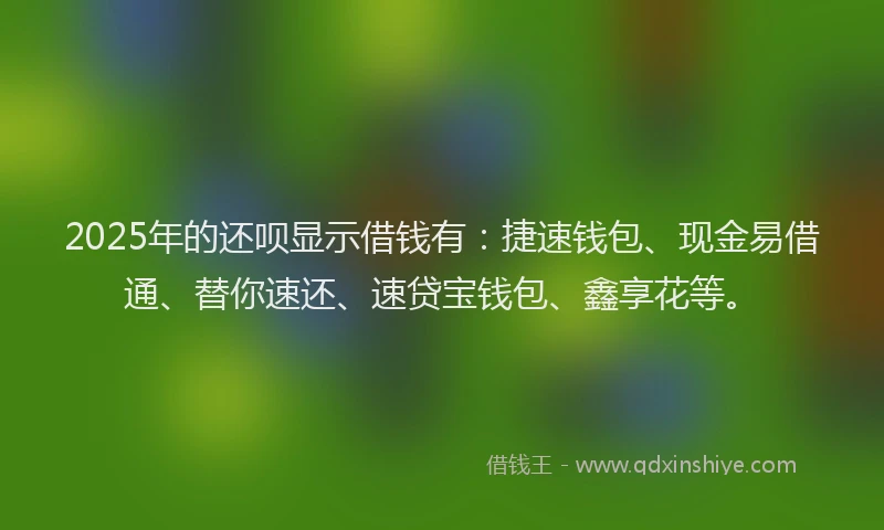 2025年的还呗显示借钱有：捷速钱包、现金易借通、替你速还、速贷宝钱包、鑫享花等。