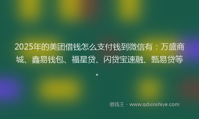 2025年的美团借钱怎么支付钱到微信有：万盛商城、鑫易钱包、福星贷、闪贷宝速融、甄易贷等。
