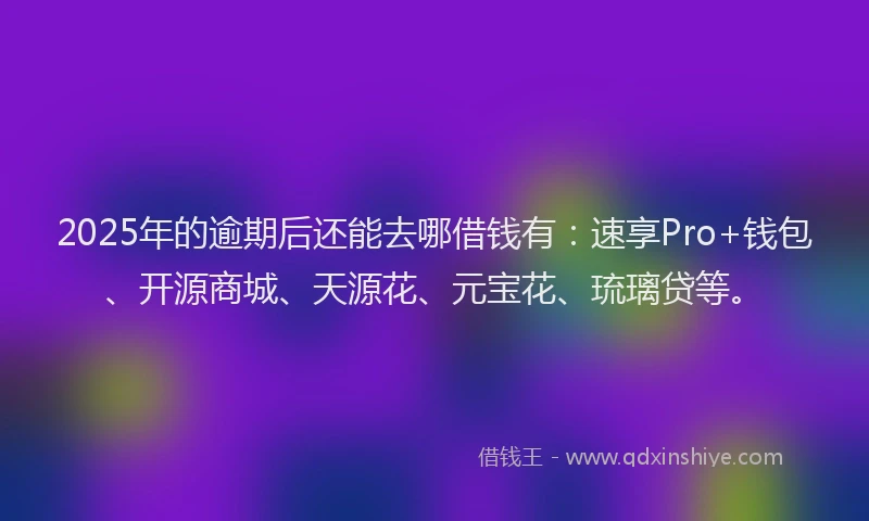 2025年的逾期后还能去哪借钱有：速享Pro+钱包、开源商城、天源花、元宝花、琉璃贷等。