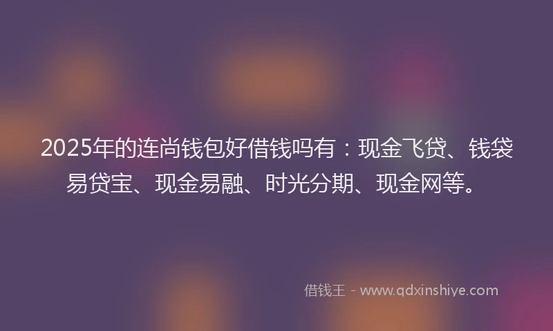2025年的连尚钱包好借钱吗有：现金飞贷、钱袋易贷宝、现金易融、时光分期、现金网等。