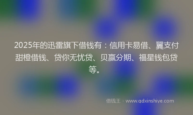 2025年的迅雷旗下借钱有：信用卡易借、翼支付甜橙借钱、贷你无忧贷、贝赢分期、福星钱包贷等。