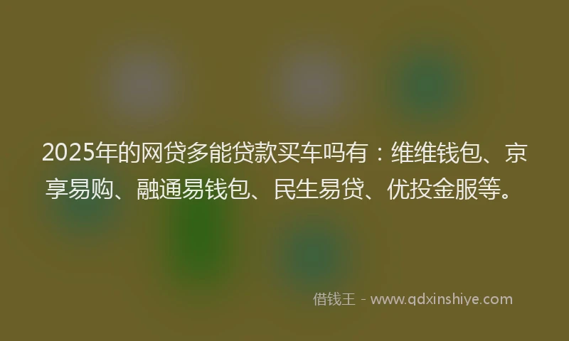 2025年的网贷多能贷款买车吗有：维维钱包、京享易购、融通易钱包、民生易贷、优投金服等。