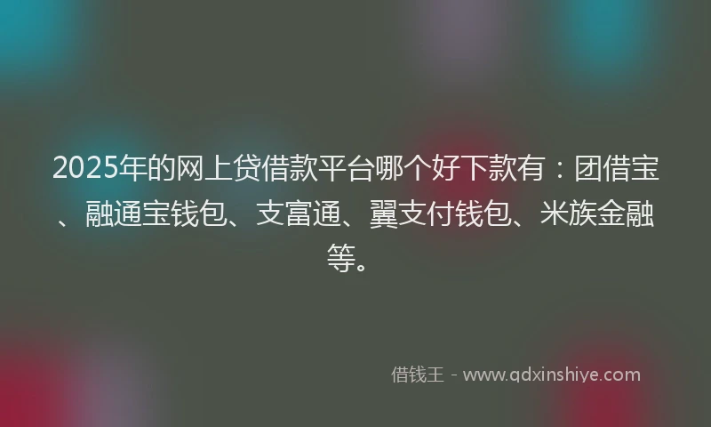 2025年的网上贷借款平台哪个好下款有：团借宝、融通宝钱包、支富通、翼支付钱包、米族金融等。