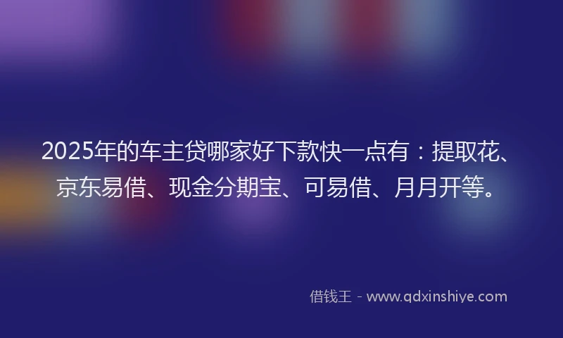 2025年的车主贷哪家好下款快一点有：提取花、京东易借、现金分期宝、可易借、月月开等。