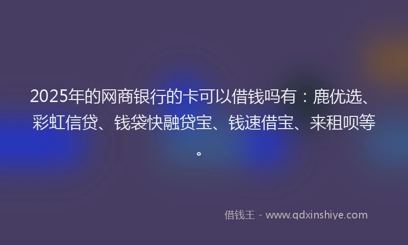 2025年的网商银行的卡可以借钱吗有：鹿优选、彩虹信贷、钱袋快融贷宝、钱速借宝、来租呗等。