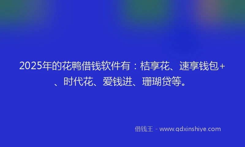 2025年的花鸭借钱软件有：桔享花、速享钱包+、时代花、爱钱进、珊瑚贷等。