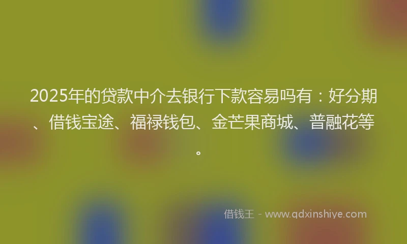 2025年的贷款中介去银行下款容易吗有：好分期、借钱宝途、福禄钱包、金芒果商城、普融花等。