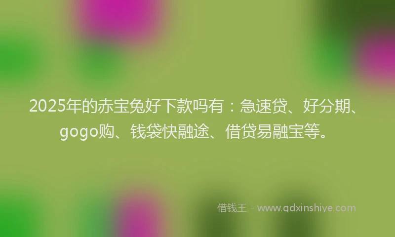 2025年的赤宝兔好下款吗有：急速贷、好分期、gogo购、钱袋快融途、借贷易融宝等。