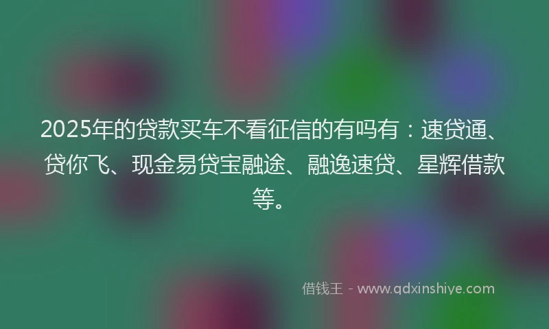 2025年的贷款买车不看征信的有吗有：速贷通、贷你飞、现金易贷宝融途、融逸速贷、星辉借款等。