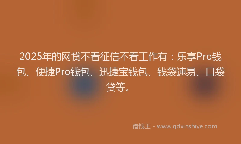 2025年的网贷不看征信不看工作有：乐享Pro钱包、便捷Pro钱包、迅捷宝钱包、钱袋速易、口袋贷等。