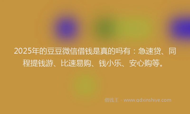 2025年的豆豆微信借钱是真的吗有：急速贷、同程提钱游、比速易购、钱小乐、安心购等。